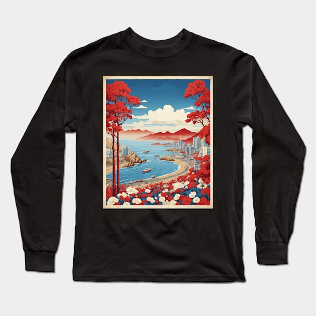 Busan South Korea Travel Tourism Retro Vintage Art Long Sleeve T-Shirt by TravelersGems